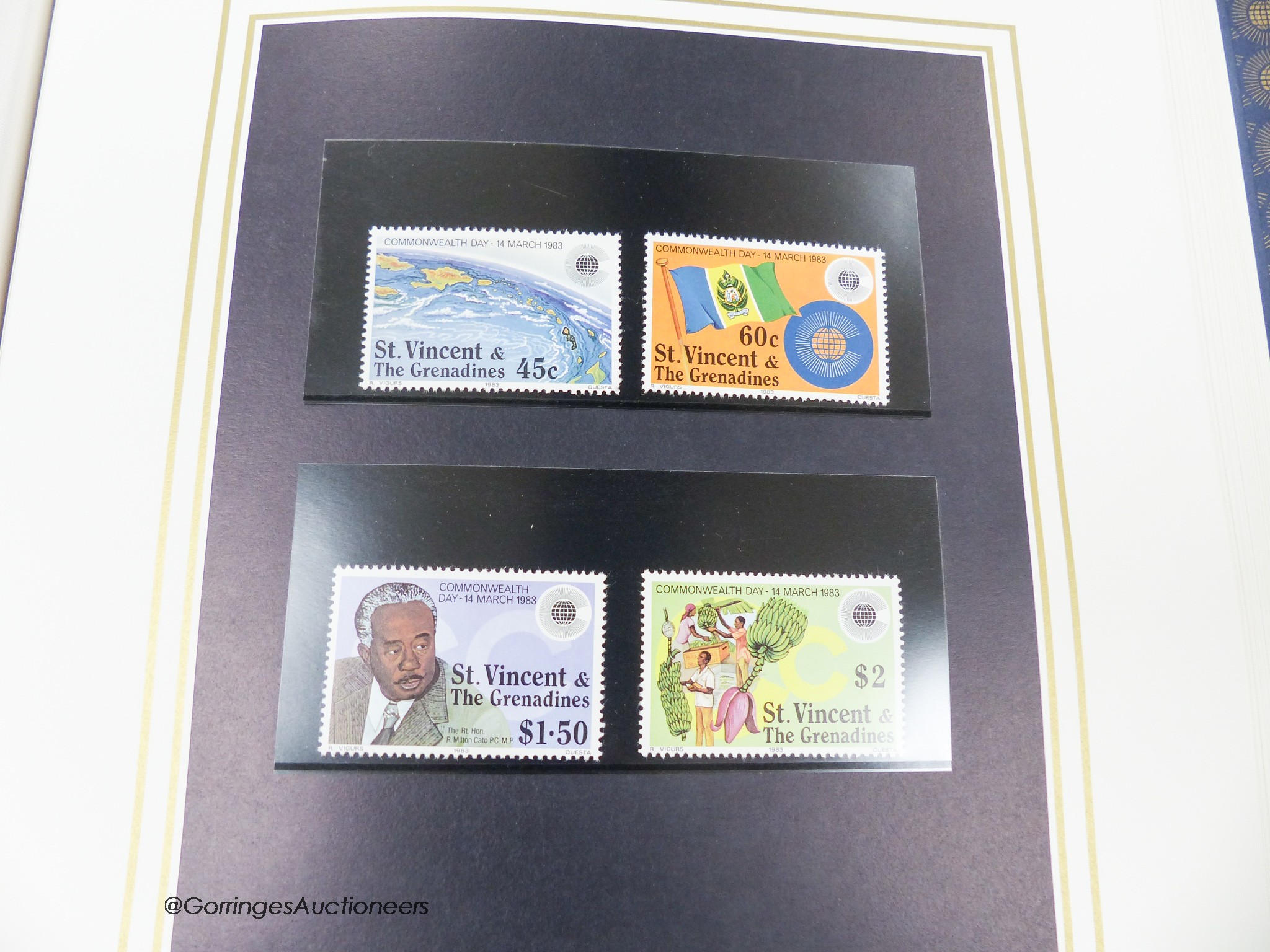 World stamps in five albums with British Commonwealth, China, India 1924 Everest postcard used (one box)